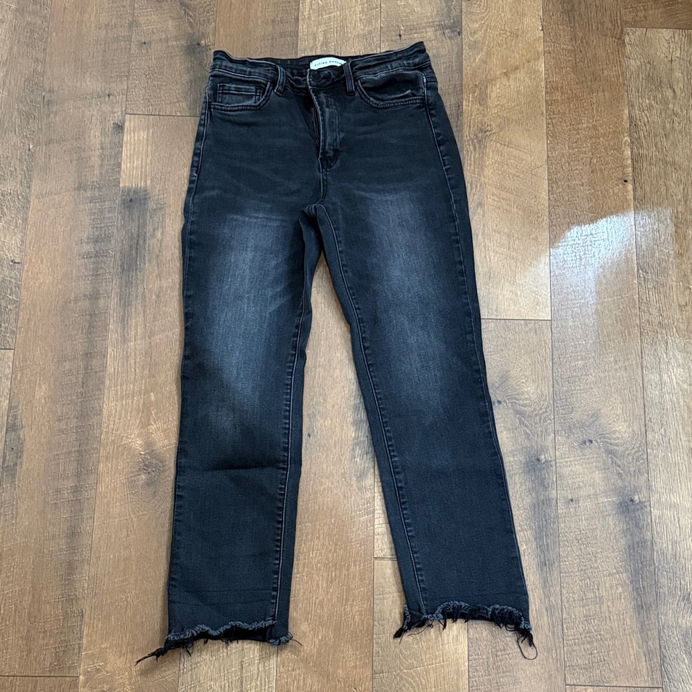 Flying Monkey Black Cropped Jeans with Frayed Hem